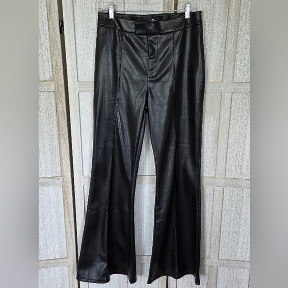 7 For All Mankind Womens Faux Leather High-Rise Pintuck Flare Pants Size M Black - Picture 2 of 12